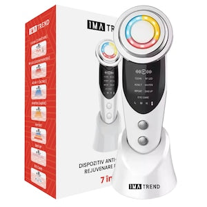 Aparat Profesional Pentru Tratament Facial Si Intinerirea Pielii 7 In 1 IMA Vibratii EMS Masaj Facial Lifting Curatarea Porilor Cearcane Indepartarea Ridurilor Dispozitiv Pentru Intretinere Si Ingrijire Corporala Alb