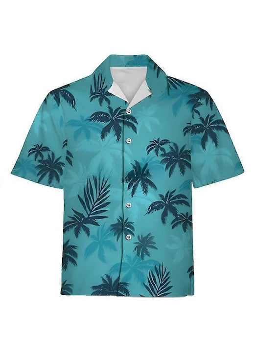 OEM - Camasa barbati imprimeu floral stil vintage guler hawaian maneca scurta poliester albastru XL INTL 12 rate cu 0% dobândă