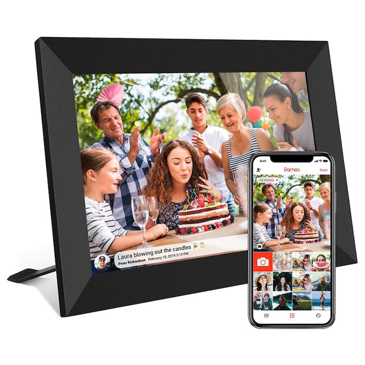 Rama Foto Digitala WIFI Omelivon Ecran Tactil 10.1 Inch HD IPS 800x1280 Aplicatie Frameo 16GB Slot USB Card SD Poze/Video Difuzor Calendar Ceas Cadou Perfect pentru Familie Negru