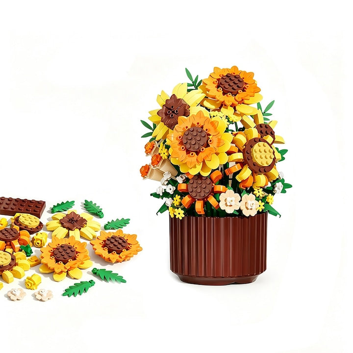 Set de Constructie Floarea-Soarelui in Ghiveci Blocuri Creative 200+ Piese 10.7x15.2 cm Cadou pentru Fete Decor Relaxant