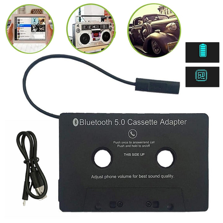 Bluetooth 5.0 Car Cassette Adapter Bluetooth Car Audio Adapter Wireless Cassette Audio Receiver Cassette to AUX Player Adapter For Listening to Mobile Music or Car Voice