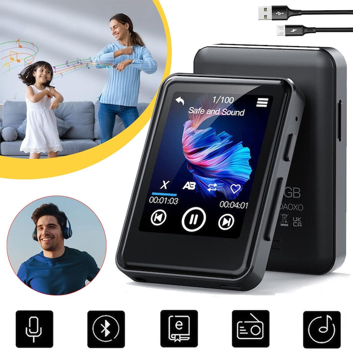 128GB MP3 Player with Bluetooth 5.0, Portable Digital Music Player with Speaker, 2.4" Full Touch Screen, HiFi Sound, FM Radio, Recorder, Wired Earphones Included, for Running, Gym, Travel