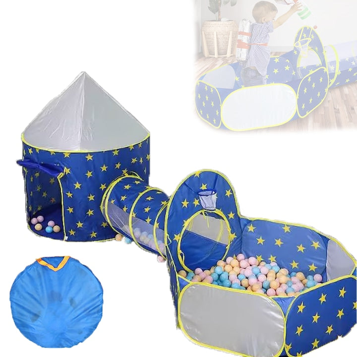 Set Cort de joaca pentru copii 3 in 1 Castelul Yurt tunel parc de distractii cu mai multe optiuni de joc Usor de depozitat si portabil