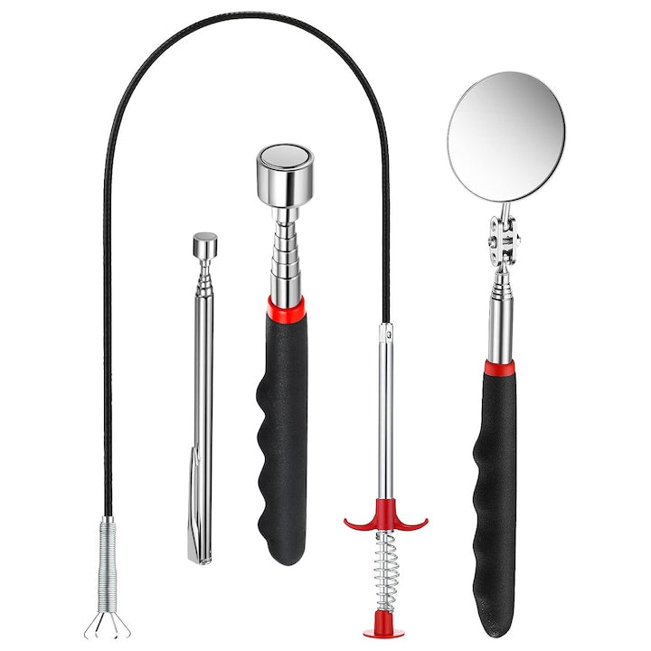 Set 4 elemente de inspectie si recuperare Kit inspectie auto magnet oglinda oglinda de inspectie flexibila Arbore flexibil Capacitate prindere Lungime reglabila Rotatie 360° manere ergonomice bicolore YQLAFT Negru
