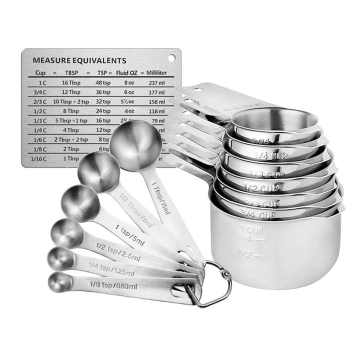 Set 14 ustensile pentru bucatarie inclusiv 6 linguri de masurat si 7 cani de masurat 1 cu scala magnetica stivuibil potrivit pentru alimente uscate si lichide TOIITKQ argintiu