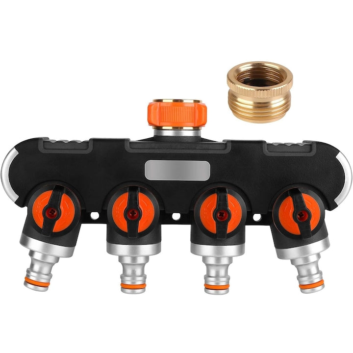 Distribuitor cu 4 cai cu supape 1/2"-3/4" Cauciuc/Aliaj Negru/Portocaliu