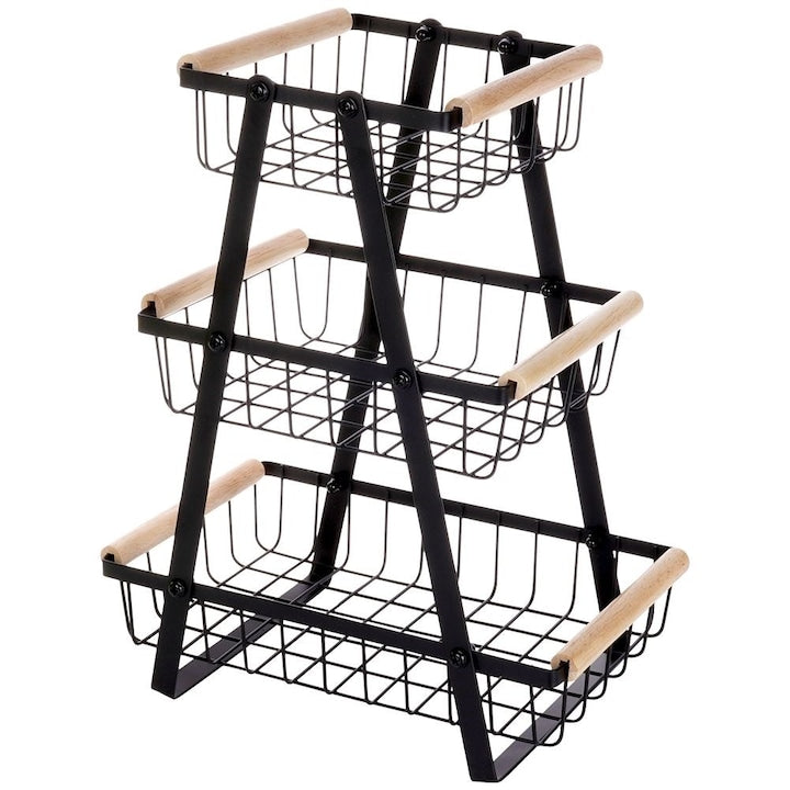 Cos Pentru Fructe Vilde 28x17.5x34.5 cm Metalic Trei Niveluri Usor De Utilizat Stil Industrial Materiale De Inalta Calitate Negru