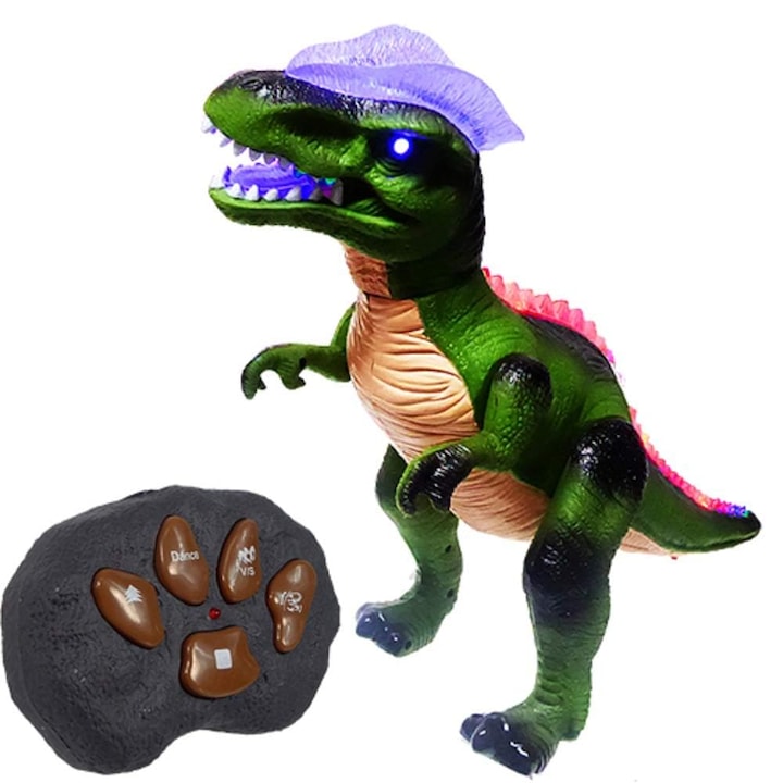 Figurina Dinozaur cu telecomanda Simply joy jucarie cu lumini si sunet 38 cm Verde