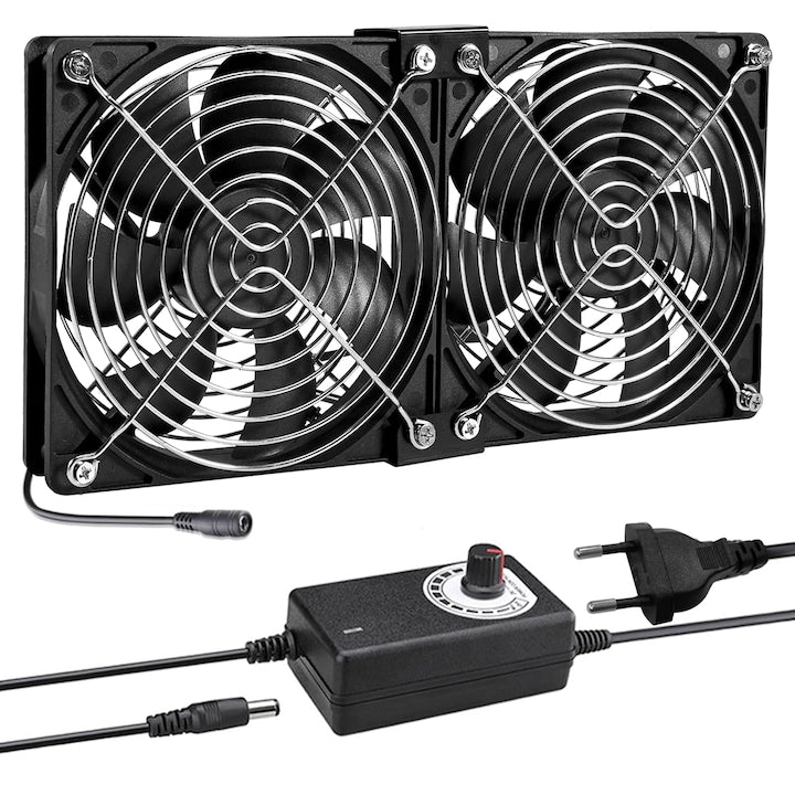 Ventilatoare PC Duble PsAyl 12V viteze reglabile 120x120x25 mm Negru set 2 bucati