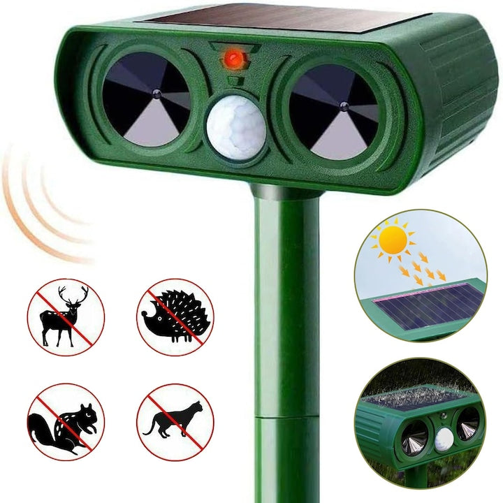 CHOOLY Solar Ultrasonic Animal Repellent, Waterproof, PIR Motion Sensor, Green