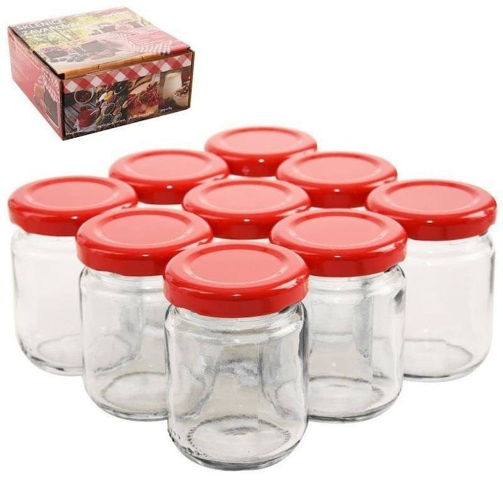 Set 9 Borcane Din Sticla Orion 60 ml 4.5x4.5x6 cm Sticla Cu Capac Ideale Pentru Pastrarea Conservelor Materialele De Inalta Calitate Rosii