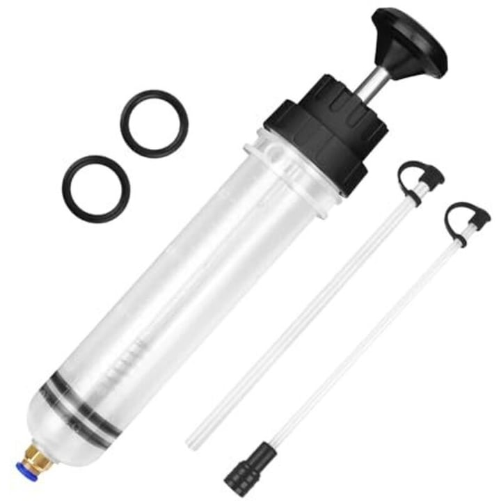 Pompa extractoare ulei / seringa de aspiratie 200ml din PP rezistent cu 2 furtunuri si 1 pereche inele de cauciuc de schimb Transparent 1 buc