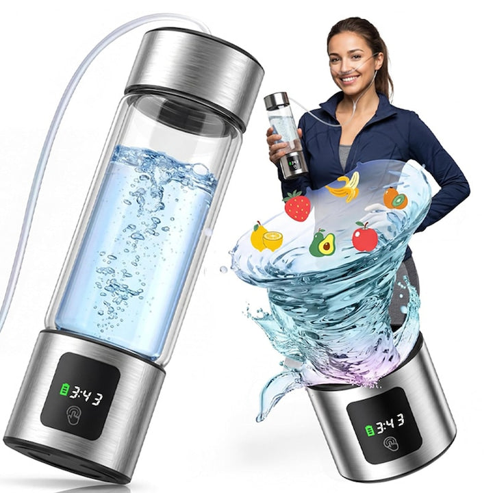 Sticla Generatoare de Apa Hidrogenata Omelivon Concentratie de Hidrogen Pana la 3000 PPB Portabila 460ml Incarcare USB Inhalator Nazal Pulverizator Fata LCD Copii/Adulti pentru Birou Calatorii Fitness Transparent
