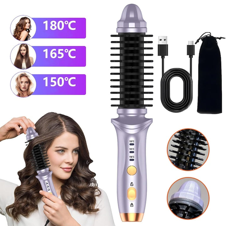 Perie Calda Fara Fir 3 in 1 Ondulator Rotund Incalzit Reincarcabil Pentru Femei 3 Setari De Temperatura Indreptator De Par Perii Ondulatoare Portabile Coafare Termica Pentru Par Cret Si Drept