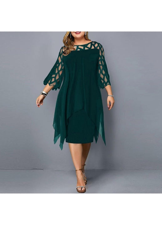 OEM - Elegant green dress with three-quarter sleeves, acrylic. 12 interest-free installments.