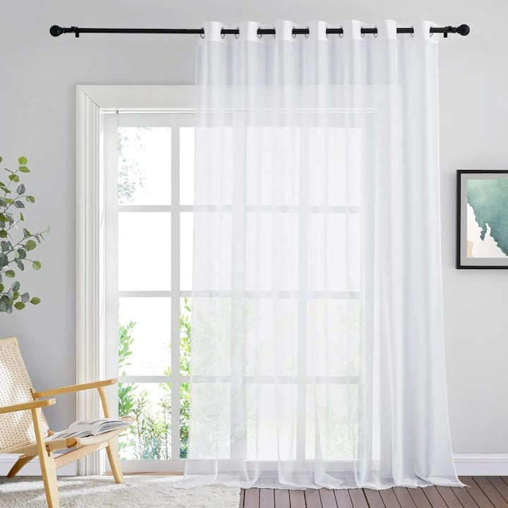 White transparent voile curtains with rings 200x250cm