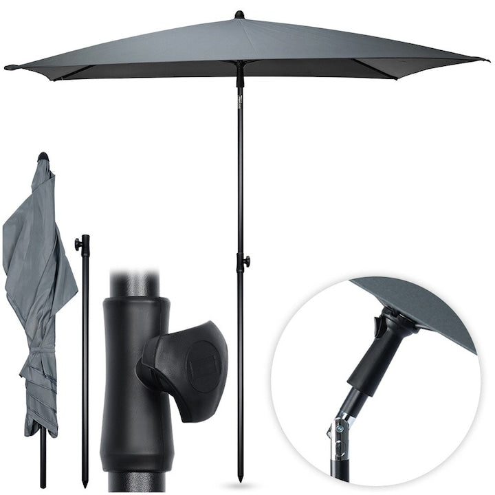 Vilde Garden Umbrella, 125x200x235 cm, Adjustable Tilt Angle, UPF 30+ Protection, Steel Frame, Polyester Canopy, Grey