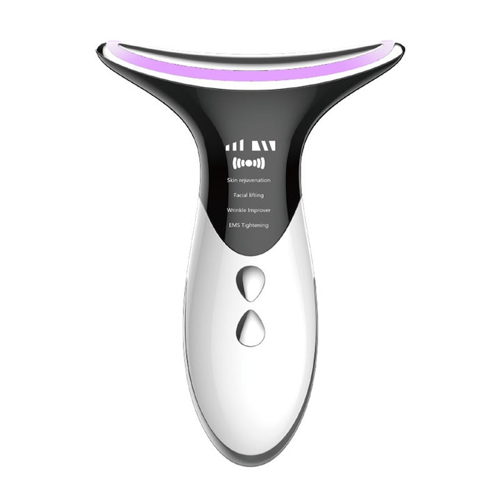 Dispozitiv facial pentru eliminarea ridurilor si ingrijirea zonei gatului Zggzerg Lifting cu caldura de 45 grade C Terapia cu fotoni cu LED in 3 culori si ingrijirea pielii EMS Acumulator 750 mAh Efect anti-imbatranire Negru/Alb