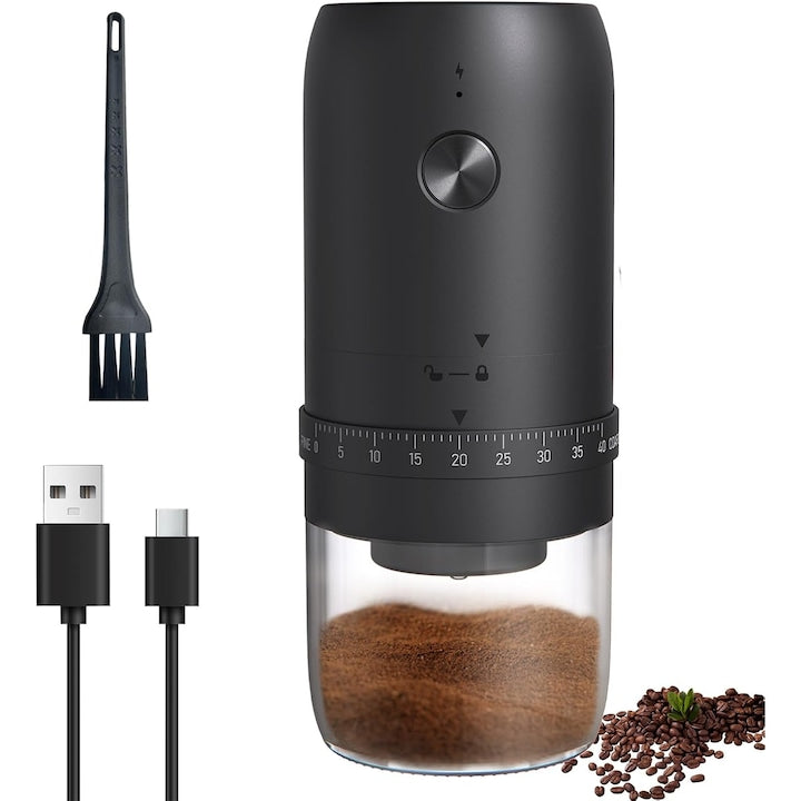 MINI Rasnita cafea Electrica nicerpro 40 nivele Granulatie reglabila Incarcare USB capacitate 30g portabila neagra