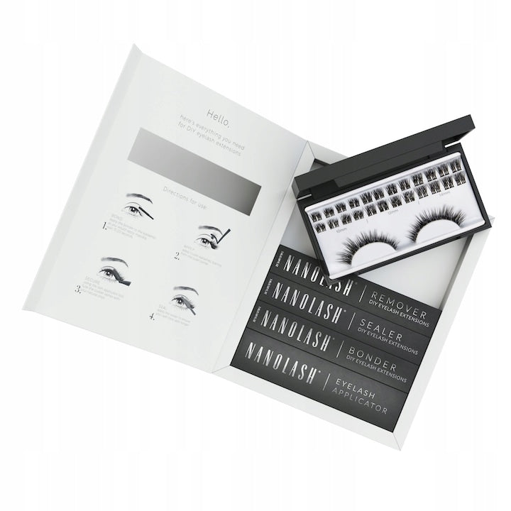 Kit complet pentru aplicarea gene false in cluster acasa Nanolash HEARTBREAKER 36 gene bonder sealer remover aplicator