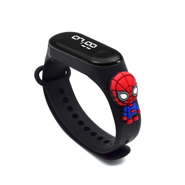 OEM - Ceas digital copii Waterproof SpiderMan OnePepito afisaj ora data si secunde curea reglabila silicon negru