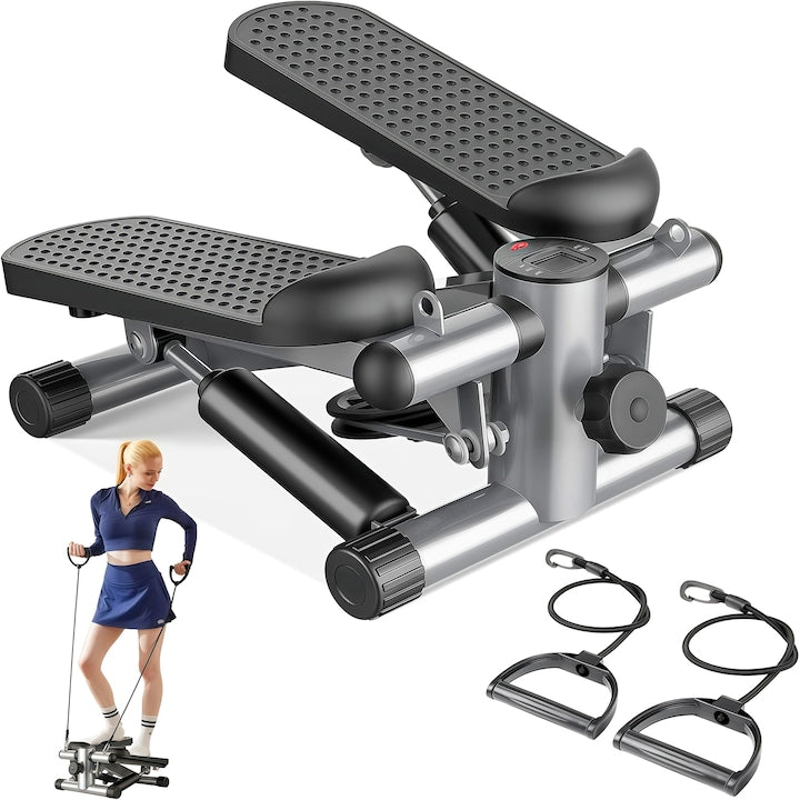 Stepper mini Stepper design compact capacitate 300 lbs inaltime ajustabila cu benzi de rezistenta Capac din otel marit si ingrosat afisaj LED multifunctional tija hidraulica marita si ingrosata Negru