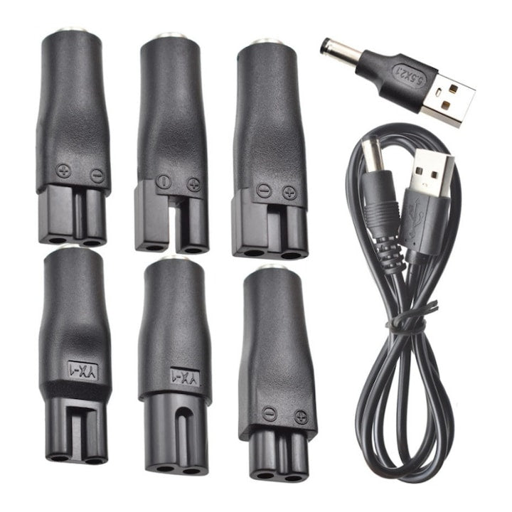 Cablu de alimentare compatibil cu aparatul de ras Philips USB cu 6 adaptoare universale AjieQaQ cablu USB de 5 V negru