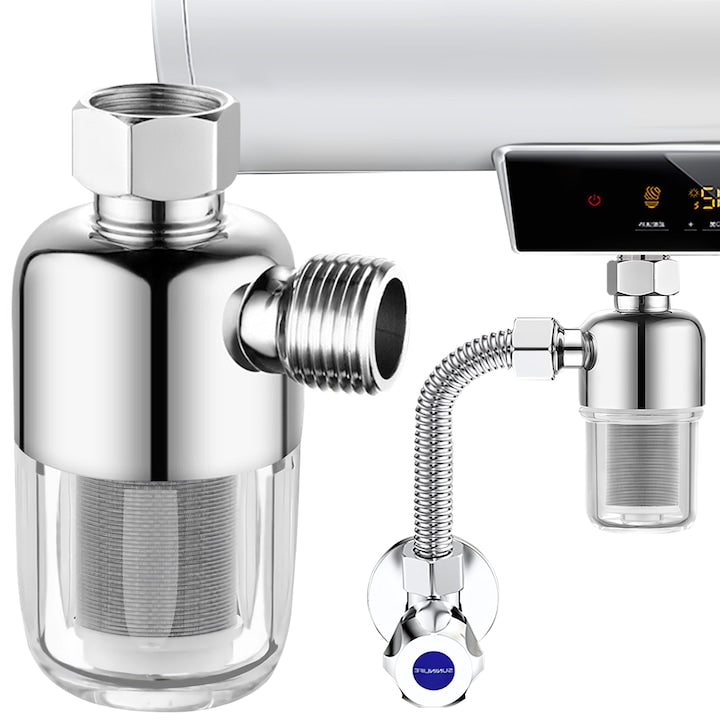 Professional tap water filter for kitchen or bathroom, sink-mounted, with 40 micron porosity, removes impurities, for washing machine / dishwasher, silver