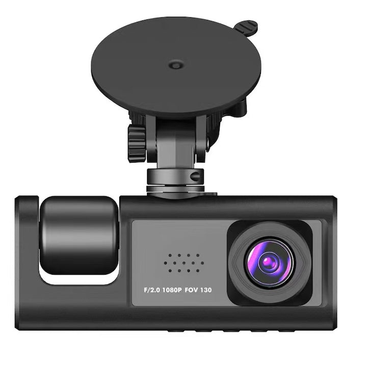 Camera Auto De Bord DVR Tripla Camera High PRO Full HD 1080P 3 Camere Fata-Spate-Interior Camera Spate Inclusa Camp Vizual Ultra-Larg De 170° Vedere Nocturna Detectare Impact Senzor de miscare Monitorizare Parcare Ecran IPS 2" Negru
