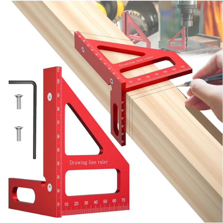 Aluminiu lemnarie / lemnarie rapid montare bar unghiul ZOUN, 45 de grade / 90 de grade metrice volum sculptura de inalta precizie portabil aliaj de aluminiu 112 * 85 * 77 mm rosu