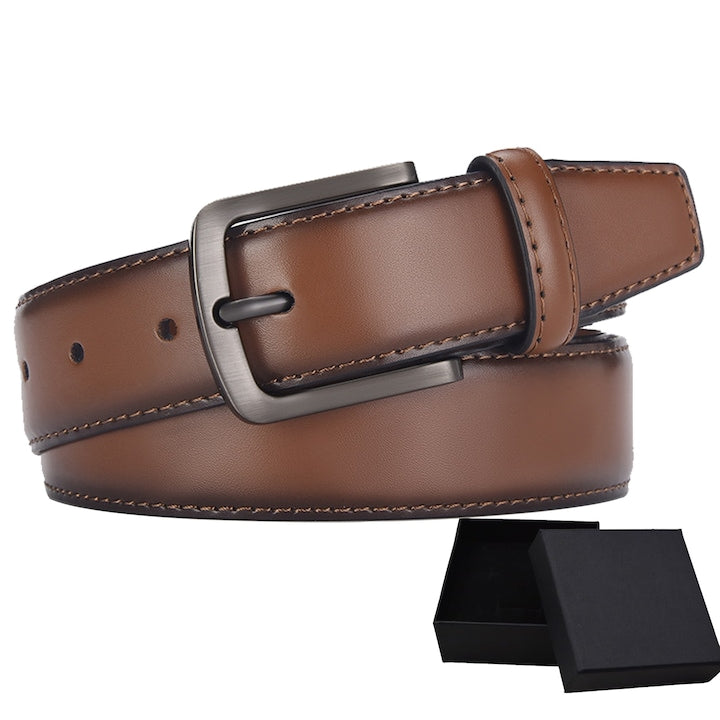 Axroad Mall - Curea Pentru Barbati Din Piele Naturala Premium cu catarama clasica metalica cutie cadou Lungime reglabila Rezistenta la uzura si rezistenta la zgarieturi Piele de vaca 125cm Maro mat