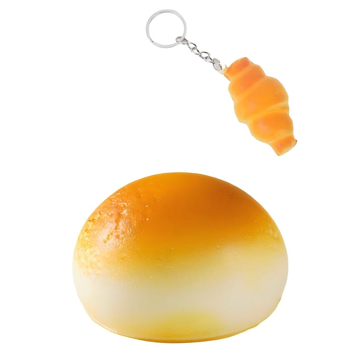 Set 2 Jucarii Antistres Squishy Breloc - Croasant si Chifla Super Moale cu Revenire Lenta Copiipotrivite pentru copii si adulti