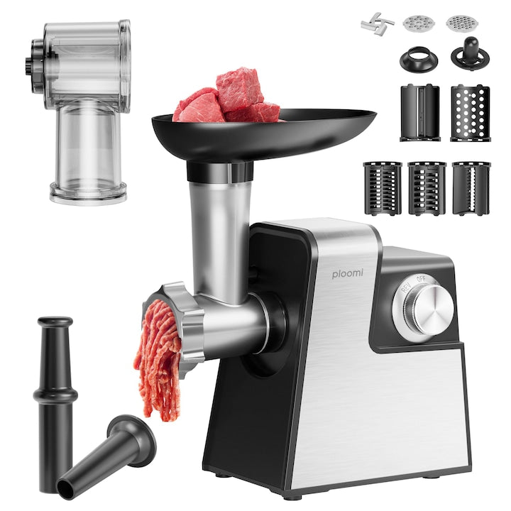 Masina de tocat 2 in 1 (tocat carne+feliere legume) 2500W 3kg/min cutit inox 3 site metalice functie inversare carnati accesoriu pentru kebab accesorii de tocare feliere macinare diverse ingrediente Negru/argintiu