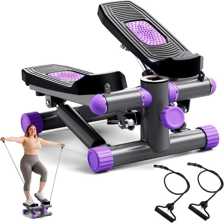 Stepper mini Stepper sistem hidraulic dual design compact pentru tonifierea feselor si modelarea corpului Afisaj LED inteligent numarare automata lungime de pas reglabila multipla textura antiderapanta Violet/negru
