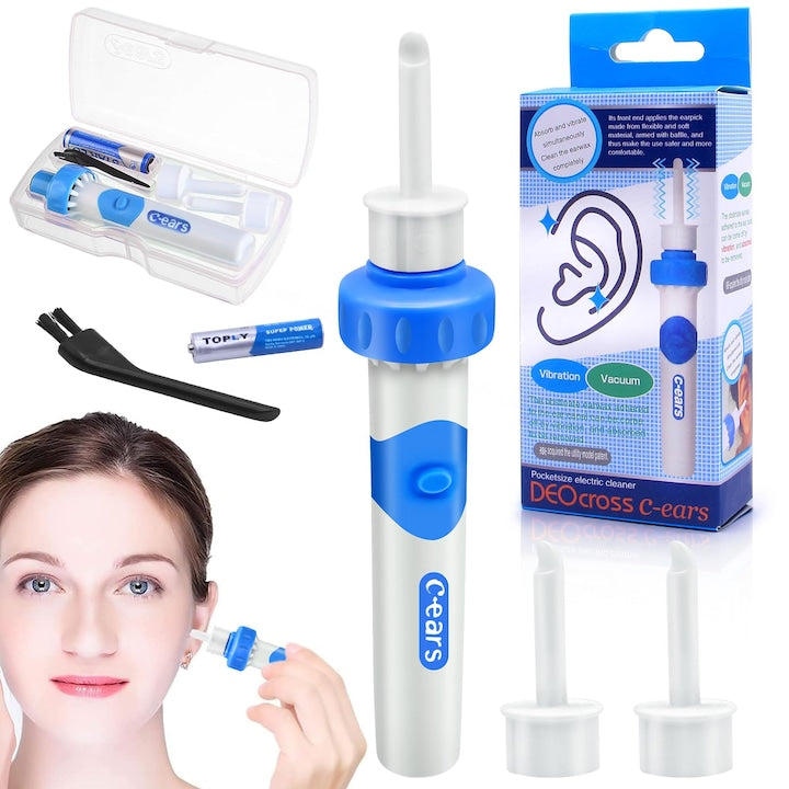 Aparat de curatare a urechilor Leccik electric cu 2 capete interschimbabile albastru