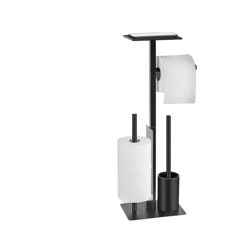 Suport pentru Hartie Igienica 4 in 1 60 x 22x 15 cm Metal Inox Negru
