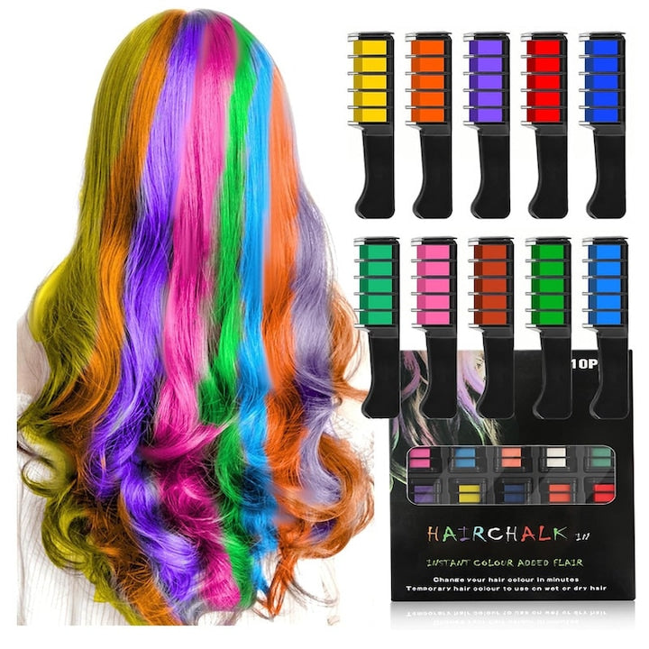 Set of 10 Temporary Hair Chalk Accessories, Easy to Clean and Use, Non-Toxic and Water Soluble, for Children's Day, Christmas, Halloween Cosplay, Halloween, Birthday