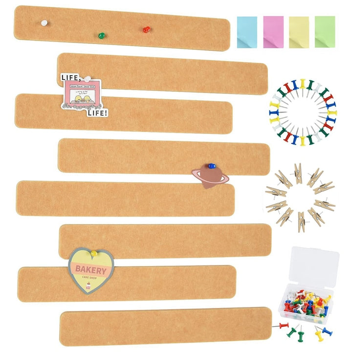 8 bucati de benzi adezive pentru panouri de afis cu 50 de ace si 10 ace din lemn tabla de pluta autoadeziva pentru perete pentru decorarea biroului scolar WALALLA 33 * 5 cm fetru camila