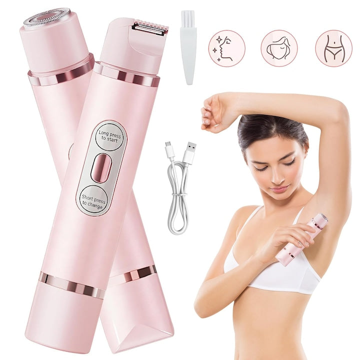 2-in-1 Women's Shaver Rechargeable Dual-Head Hair Removal Device IPX7 Wet and Dry Trimmer for Bikini, Underarms, Legs, Arms, Body and Face
