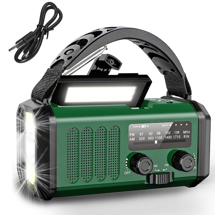 Radio cu manivela de 10.000 mAh radio portabil de urgenta AM/FM cu functie de incarcare a telefonului mobil radio solar cu dinam set de urgenta cu lanterna lampa de citit alarma SOS busola pentru camping activitati in aer liber urgente