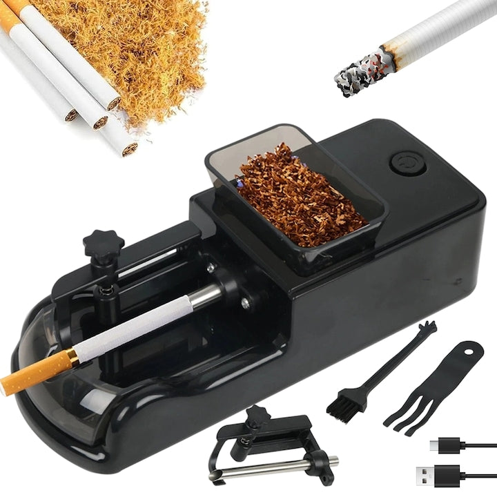 CHOOLY electric cigarette rolling machine with powerful motor, 8 mm and 6.5 mm tubes, black and silver, 19.7x7.2x6.7cm