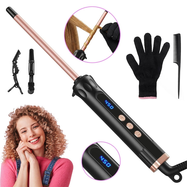 3/8 Inch Ceramic Barrel Curling Iron for Long and Short Hair, Hair Curler with 14 Adjustable Temperatures, Dual Voltage Travel Curling Iron, 30-Second Heat-Up and Auto Shut-Off