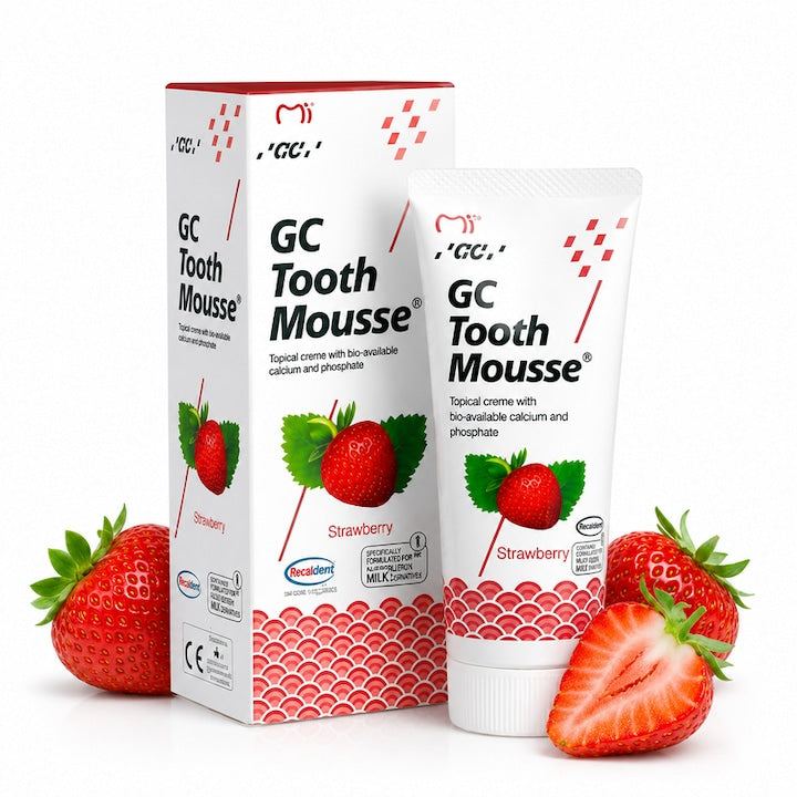 GC Tooth Mousse topical dental cream/oral cream with calcium and phosphates, strawberry flavor, white, 40g