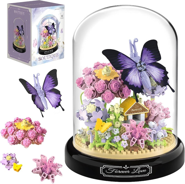 Set de construcție CHOOLY 582 mini blocuri cu fluturi mov flori capac anti-praf 13 9x10 9cm