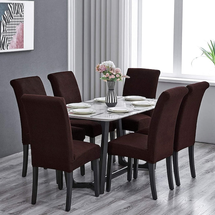 Elastic Chair Cover Set, 6 Chairs, HS20 Dark Brown, 55 x 45 cm