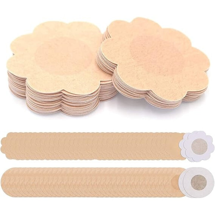 Set 80 plasturi pentru sani Nybgyy Autoadezive Forma Floare si Rotunda Bej