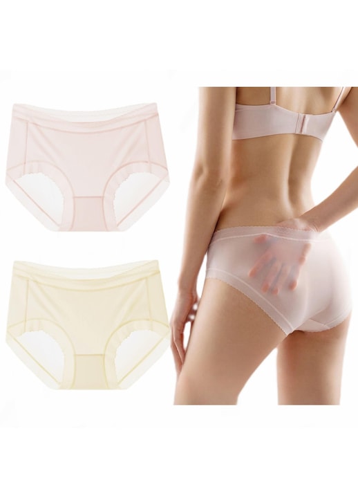 Omelivon - Set 2 Chiloti Matase de Gheata Fara Cusaturi Model Triunghi XL Roz si Galben