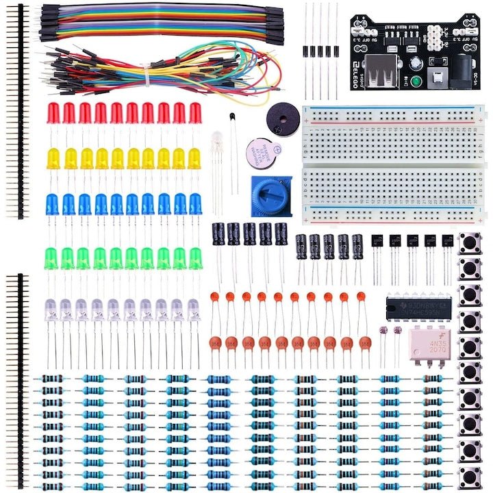 Set Componente Electronice PsAyl Breadboard 400 puncte 65 cabluri jumper LED-uri multicolor