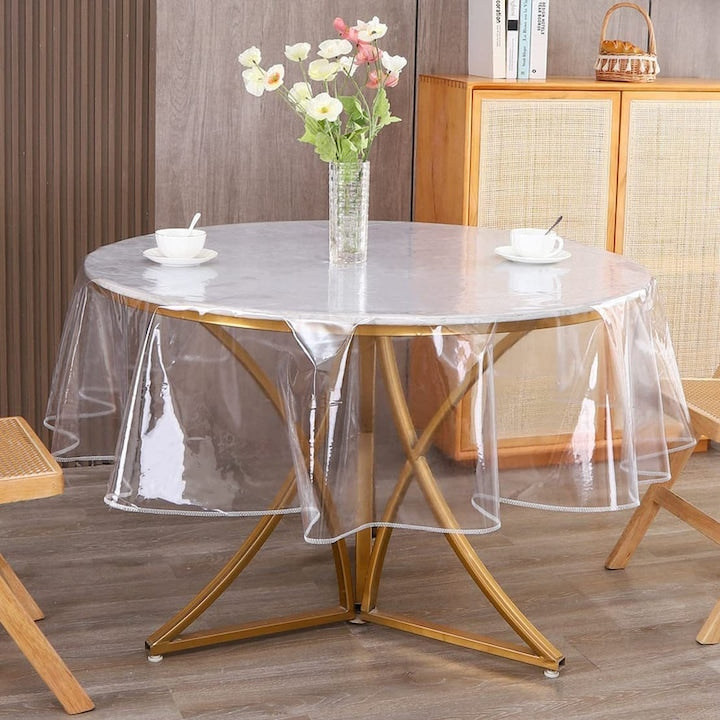 Round Waterproof Transparent PVC Protective Tablecloth, 152cm