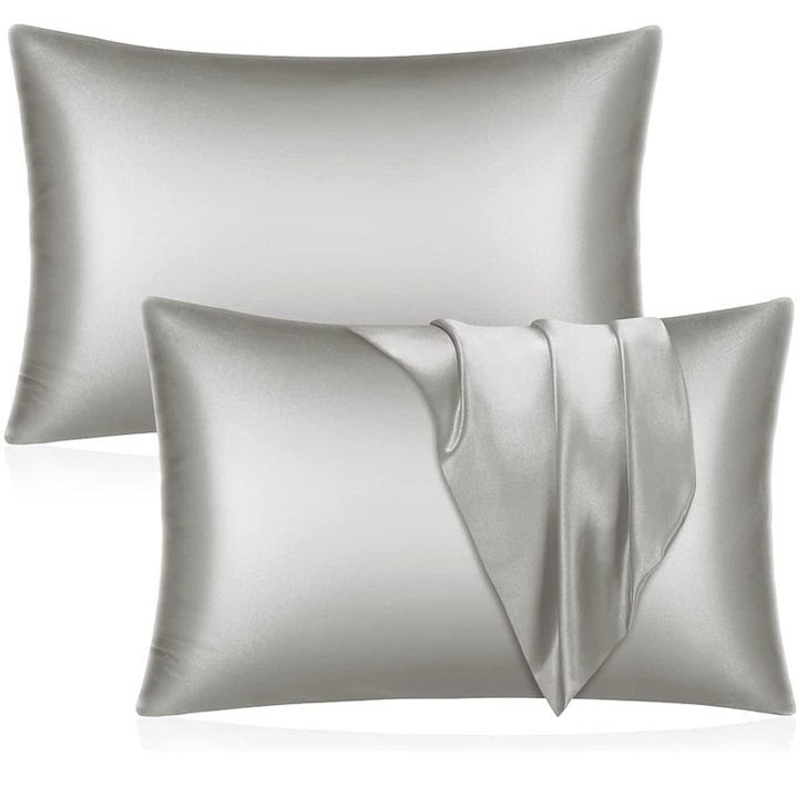 Set de 2 Fata de Perna din Satin cu Protectie pentru Par si Ten Facilitieaza somnul Usor de utilizat hipoalergenic Anti-Statica Placuta la atingere 51*66cm Material textil cu 60 de fire Gri